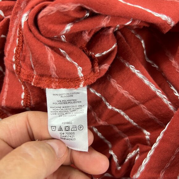 Loft Beach Off The Shoulder Dress Size Large Brick Red & White Striped Vacation - Picture 7 of 8